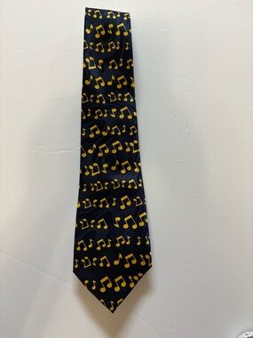 Musical Note Patterned Tie - Blue and Gold